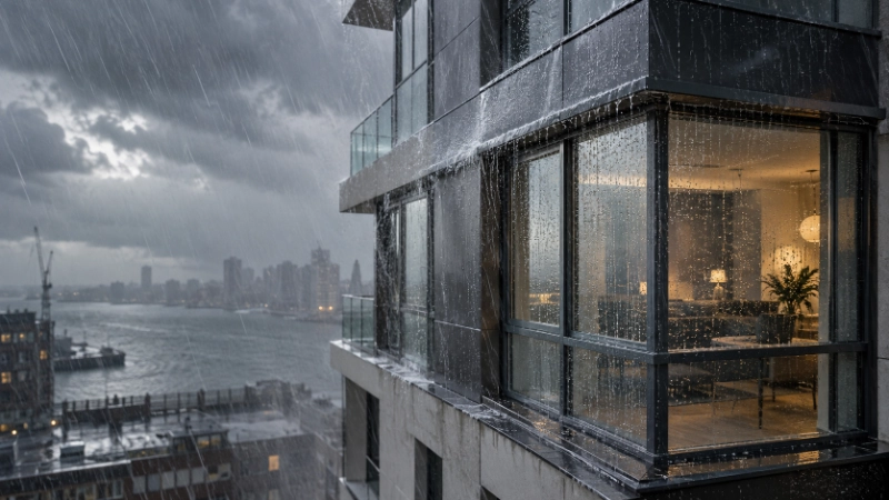 Pressure-equalized curtain wall drainage system for wind-driven rain
