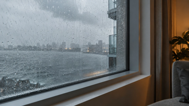 Pressure-equalized curtain wall drainage system for wind-driven rain