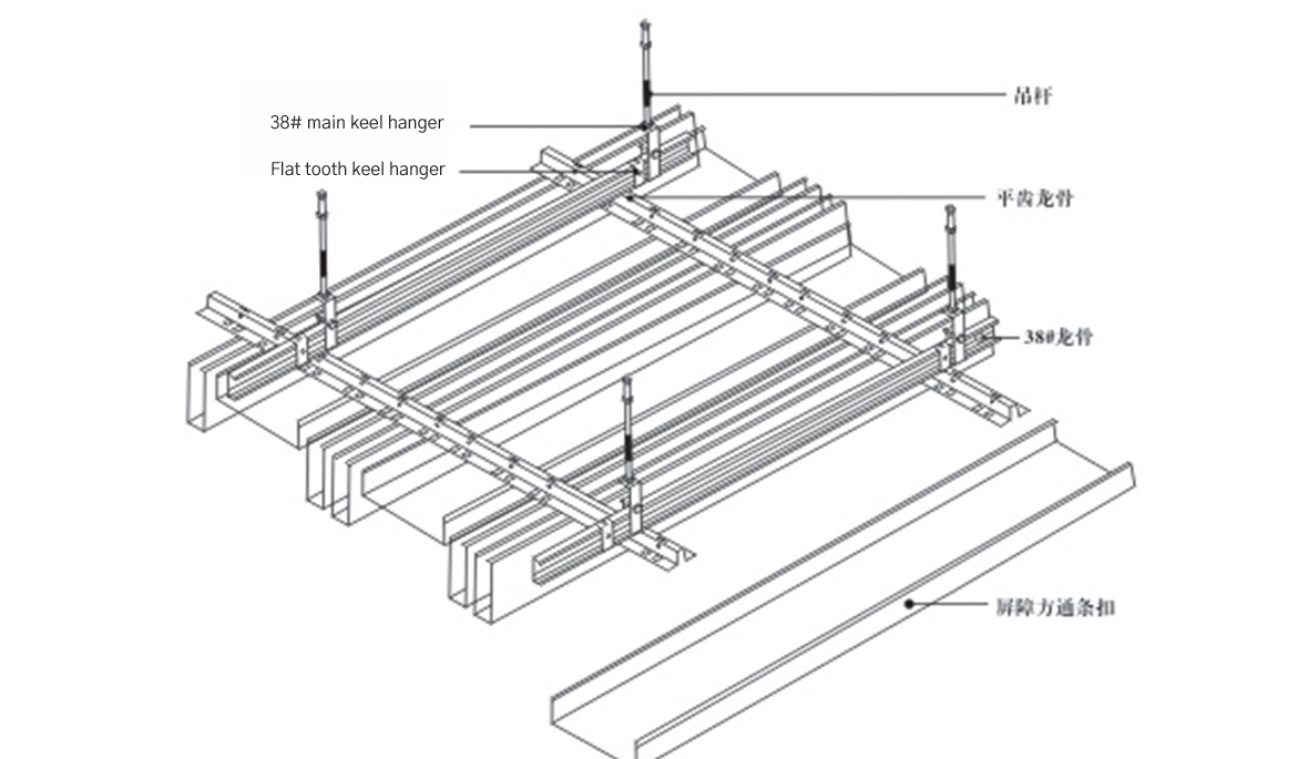 Top view of U-shaped hanging ceiling installation