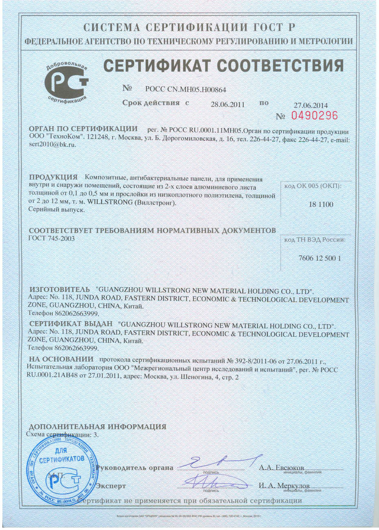 Russian antibacterial certification